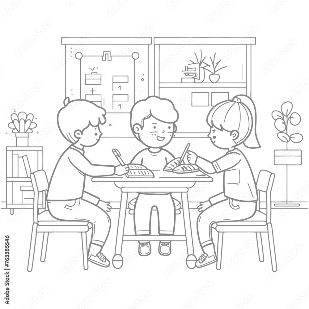 Outline illustration for positive learning situations in the classroom at school Outline illustration for positive learning situations in the classroom at school