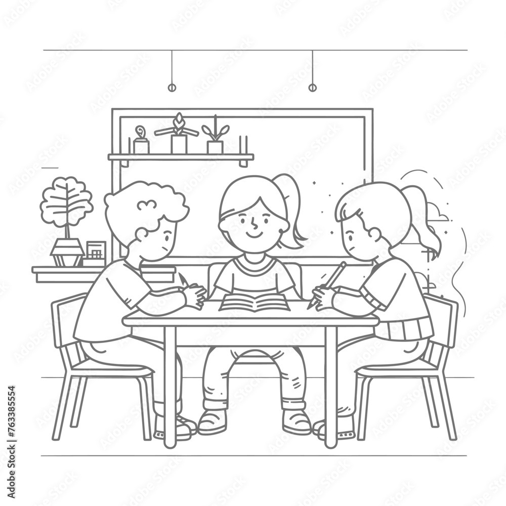 Outline illustration for positive learning situations in the classroom at school Outline illustration for positive learning situations in the classroom at school