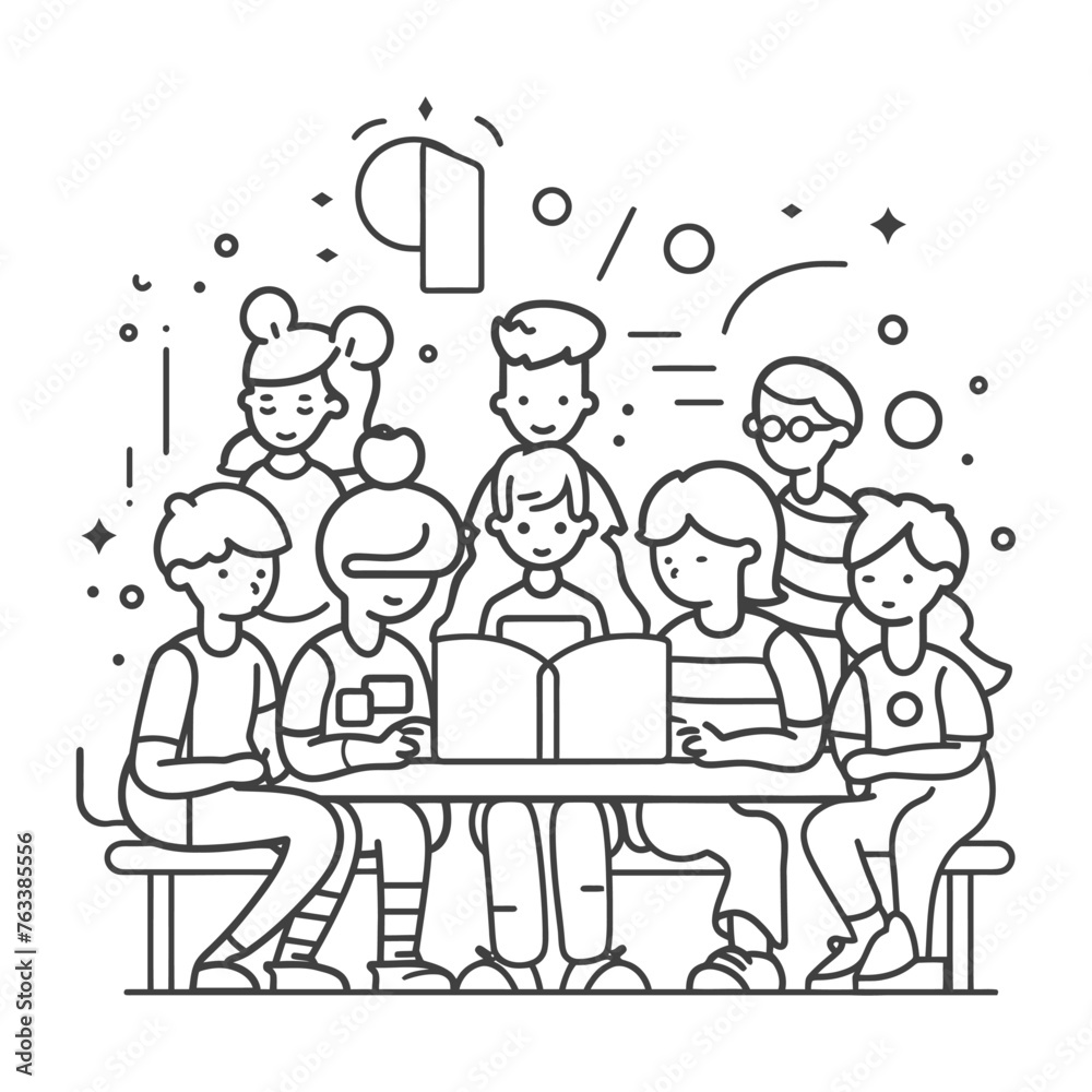 Outline illustration for positive learning situations in the classroom at school Outline illustration for positive learning situations in the classroom at school