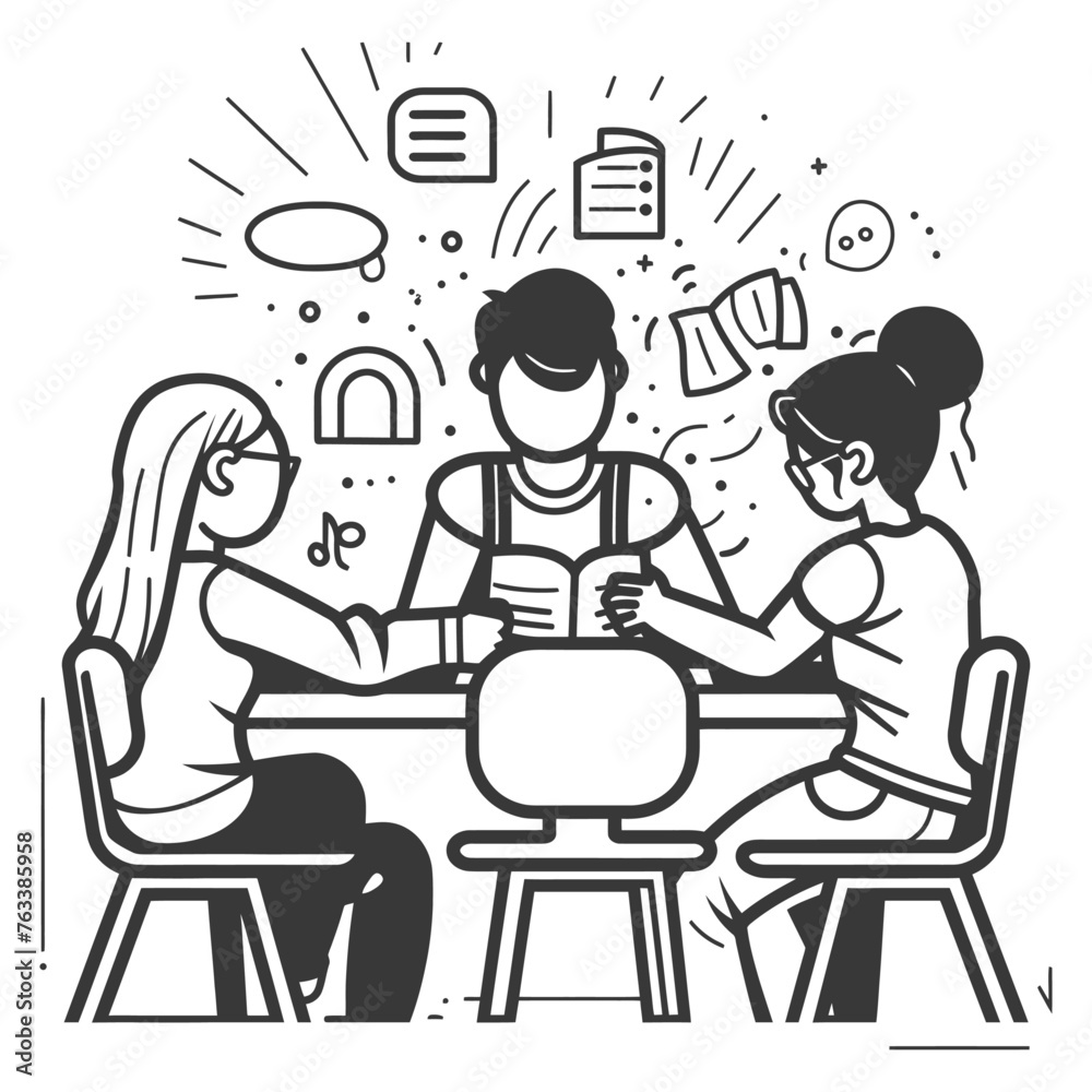 Outline illustration for positive learning situations in the classroom at school Outline illustration for positive learning situations in the classroom at school