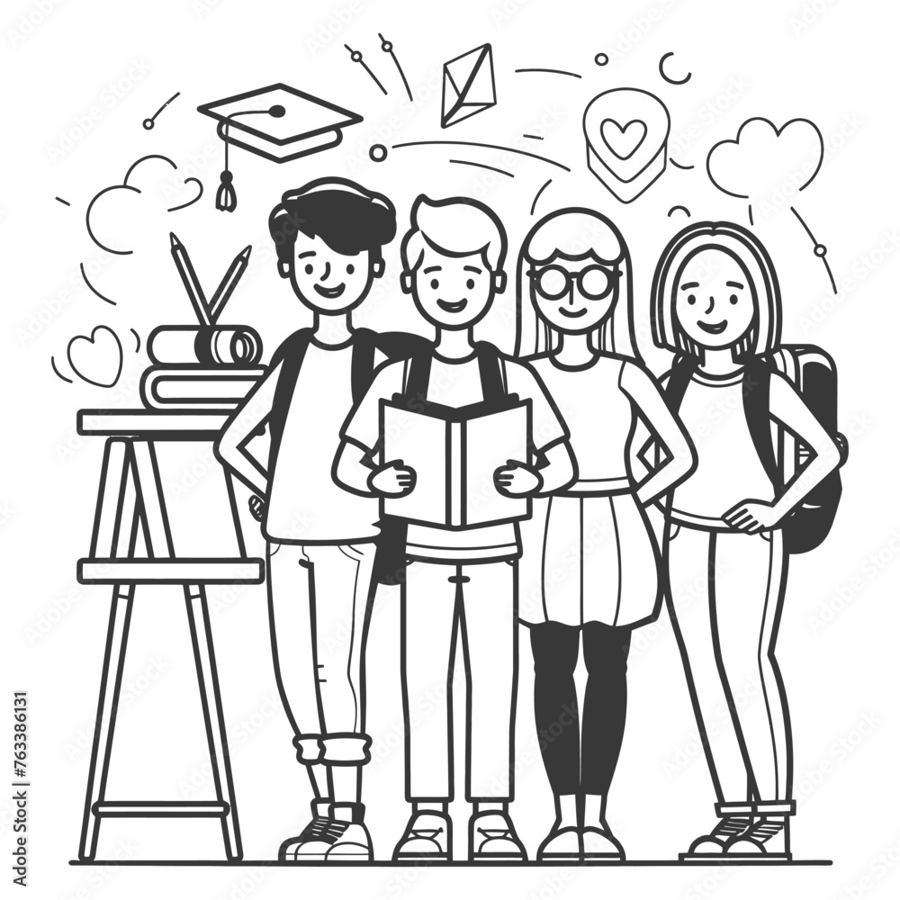 Outline illustration for positive learning situations in the classroom at school Outline illustration for positive learning situations in the classroom at school
