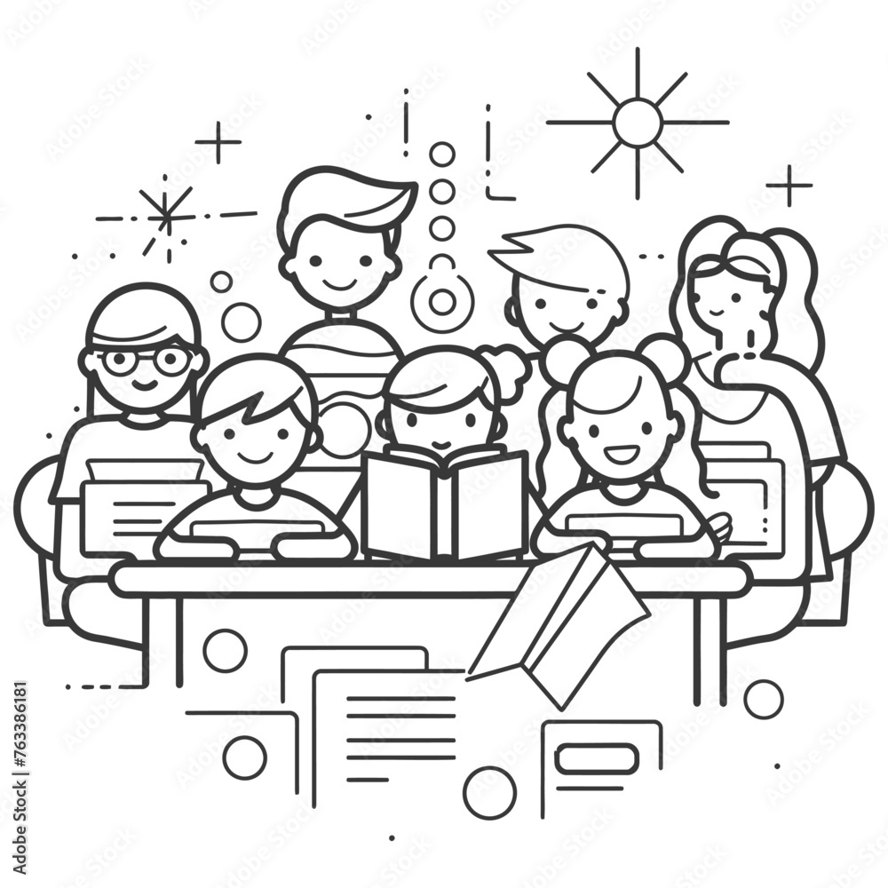 Outline illustration for positive learning situations in the classroom at school Outline illustration for positive learning situations in the classroom at school