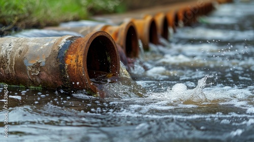 Environmental damage concept, Industrial and factory wastewater discharge pipe into the canal and sea.