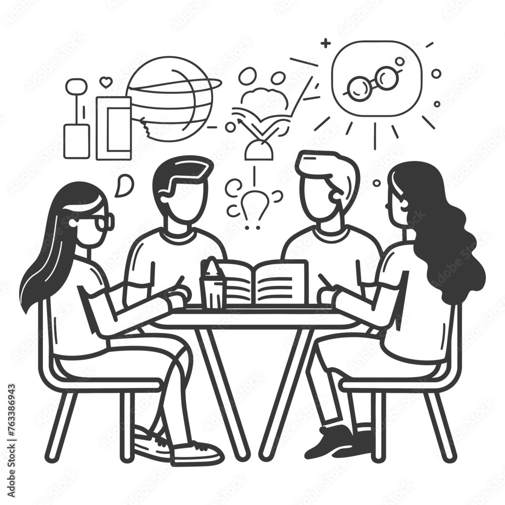 Outline illustration for positive learning situations in the classroom at school Outline illustration for positive learning situations in the classroom at school