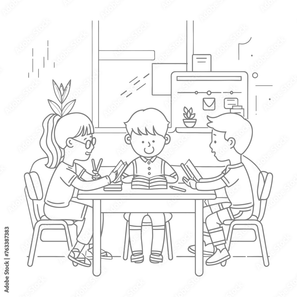 Outline illustration for positive learning situations in the classroom at school Outline illustration for positive learning situations in the classroom at school
