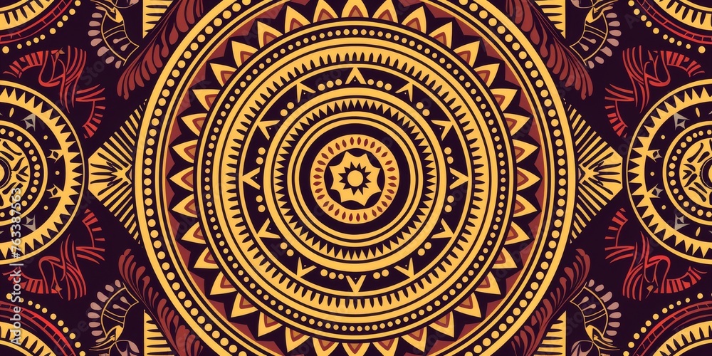 African Tribal Background Pattern in the Colors Yellow and Maroon created with Generative AI Technology