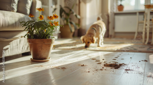 The dog has stained the floor in the room.