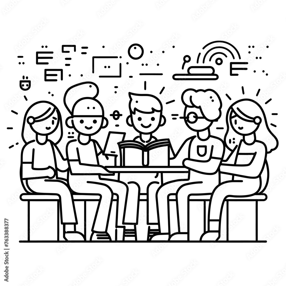 Outline illustration for positive learning situations in the classroom at school Outline illustration for positive learning situations in the classroom at school