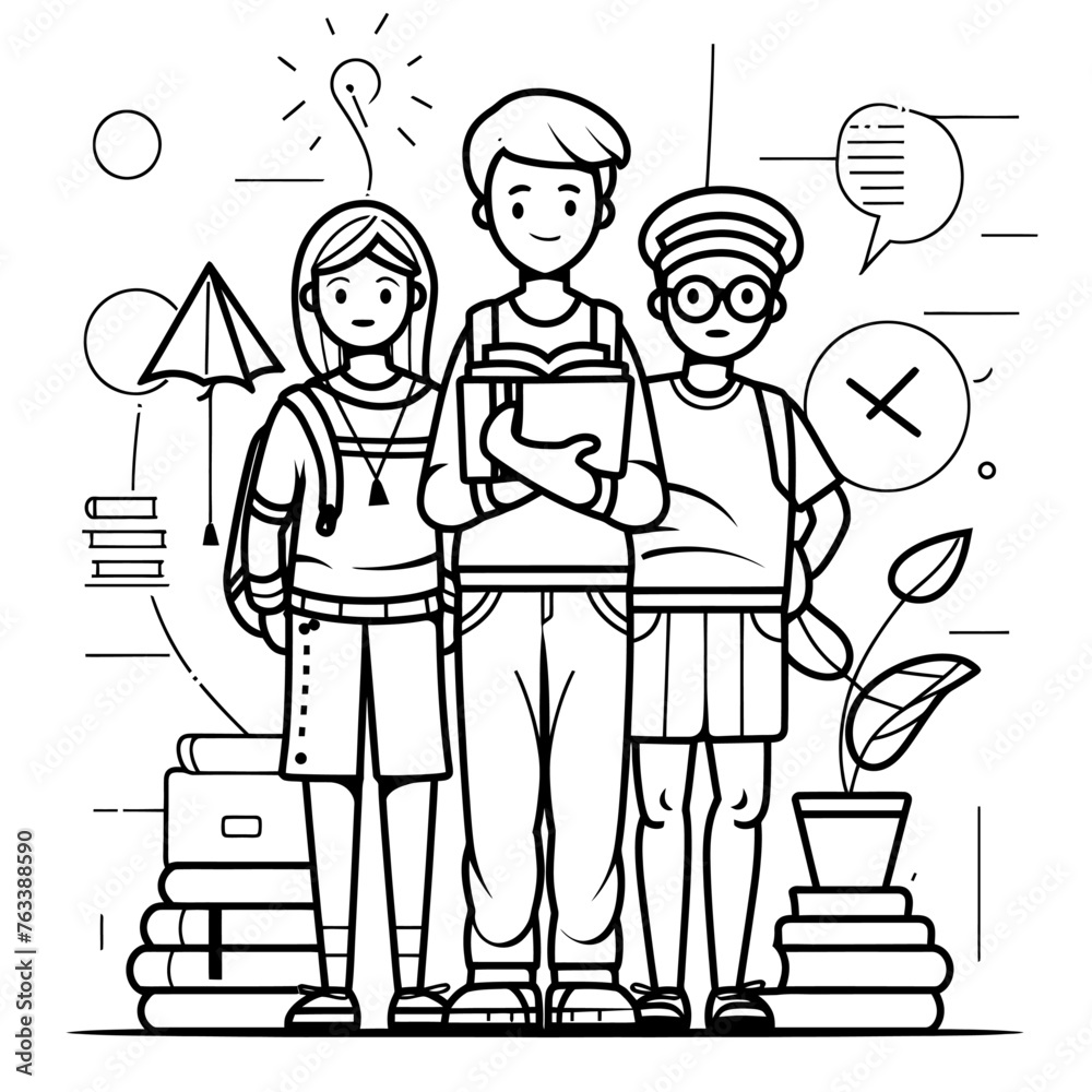 Outline illustration for positive learning situations in the classroom at school Outline illustration for positive learning situations in the classroom at school