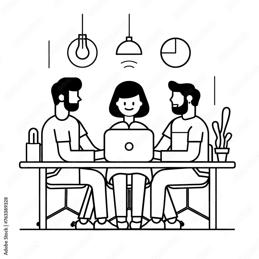 Outline illustration for Positive Workplace culture for company employees teamwork