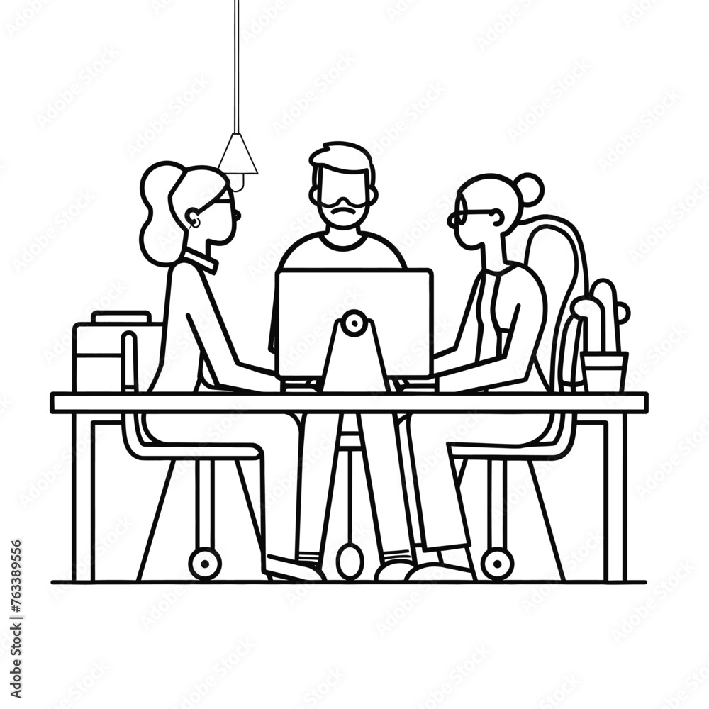 Outline illustration for Positive Workplace culture for company employees teamwork Outline illustration for Positive Workplace culture for company employees teamwork