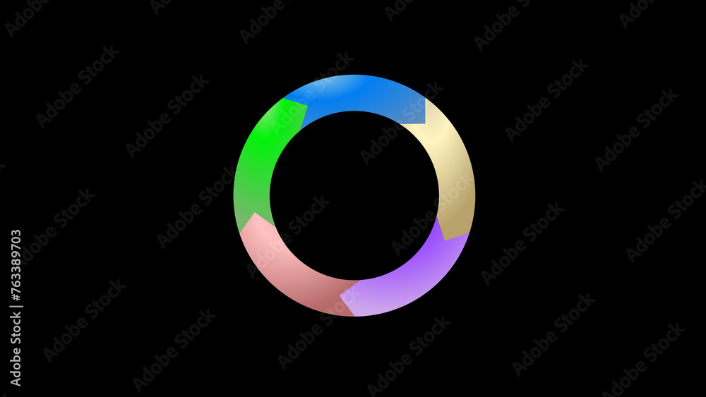 Virtuous circle diagram without text, wheel of five-fiths methodology, five parts graphic explanation virtuous cycle five fiths on black background. Virtuous circle diagram without text, wheel of five-fiths methodology, five parts graphic explanation virtuous cycle five fiths on black background.