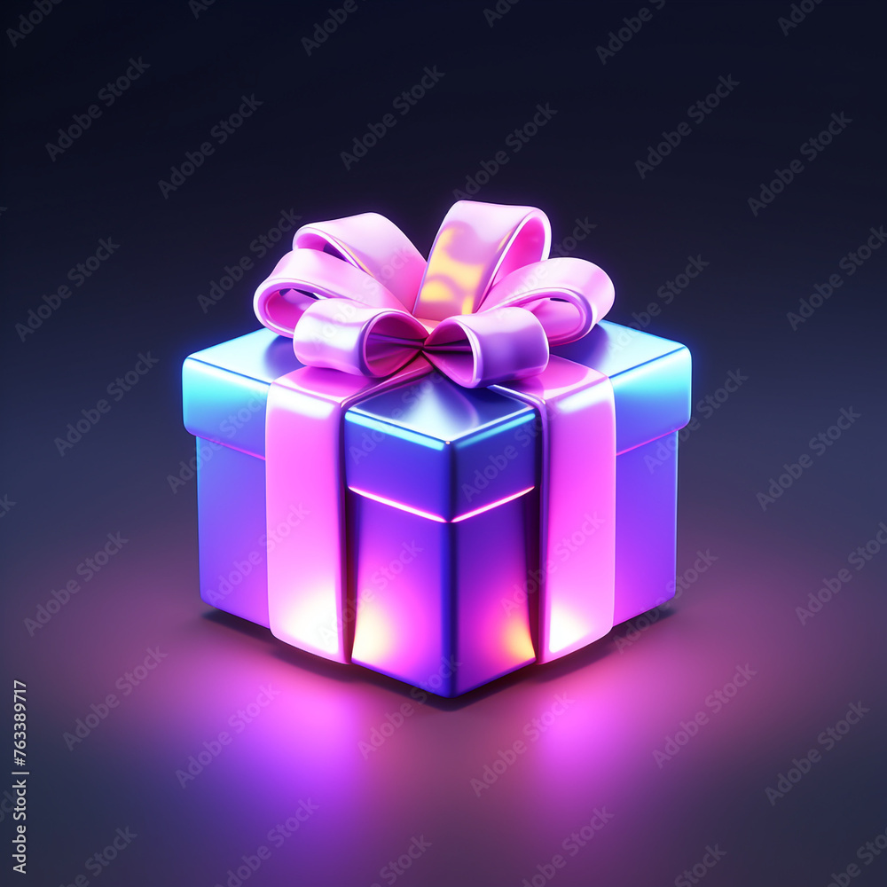 Fototapeta premium 3d icon, one cartoon toy gift box,3d lllustration, sleek, game props сreated with Generative Ai