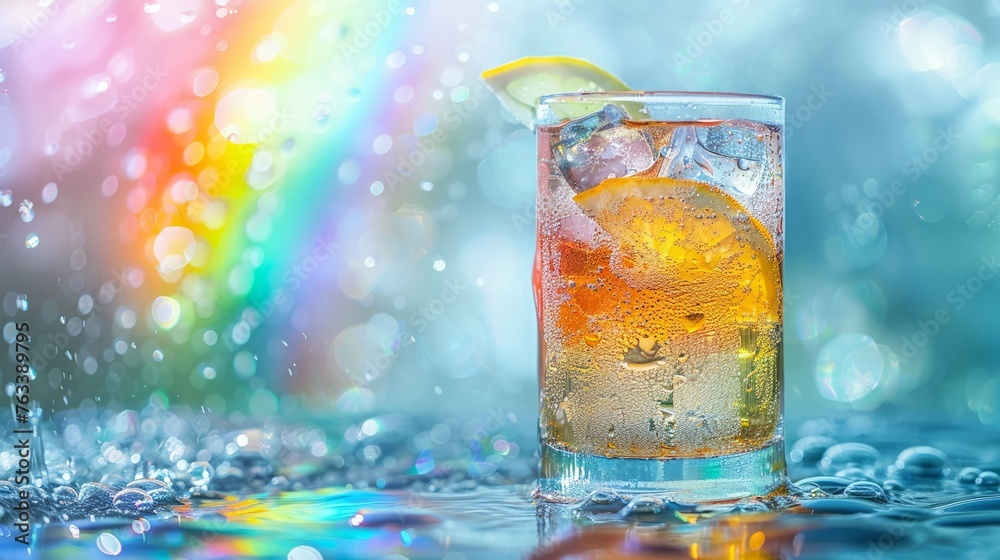 Refreshment's rainbow casting a vibrant display upon the azure canvas Refreshment's rainbow casting a vibrant display upon the azure canvas