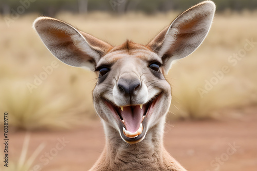 cartoon of a very large toothy smiling kangaroo with a wide smile. Kangaroo looks at the camera with a white smile. Playground AI platform