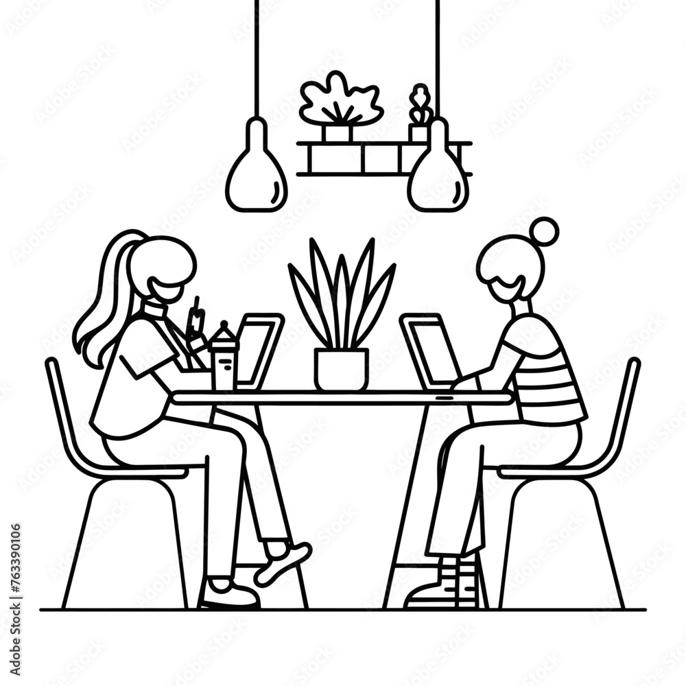 Outline illustration for Positive Workplace culture for company employees teamwork Outline illustration for Positive Workplace culture for company employees teamwork