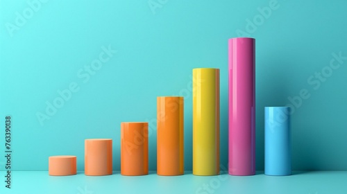 Colorful Bar Graph Cylinder Design on Teal Background for Business Analytics Concept