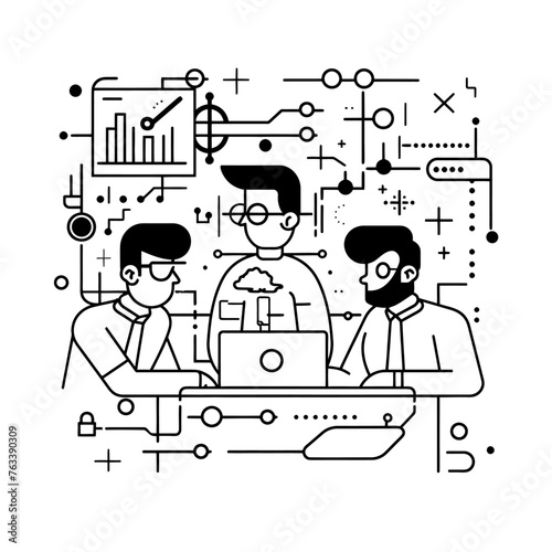 Outline illustration for Positive Workplace culture for company employees teamwork