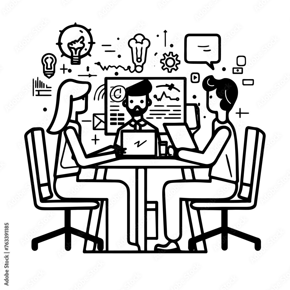Outline illustration for Positive Workplace culture for company employees teamwork Outline illustration for Positive Workplace culture for company employees teamwork