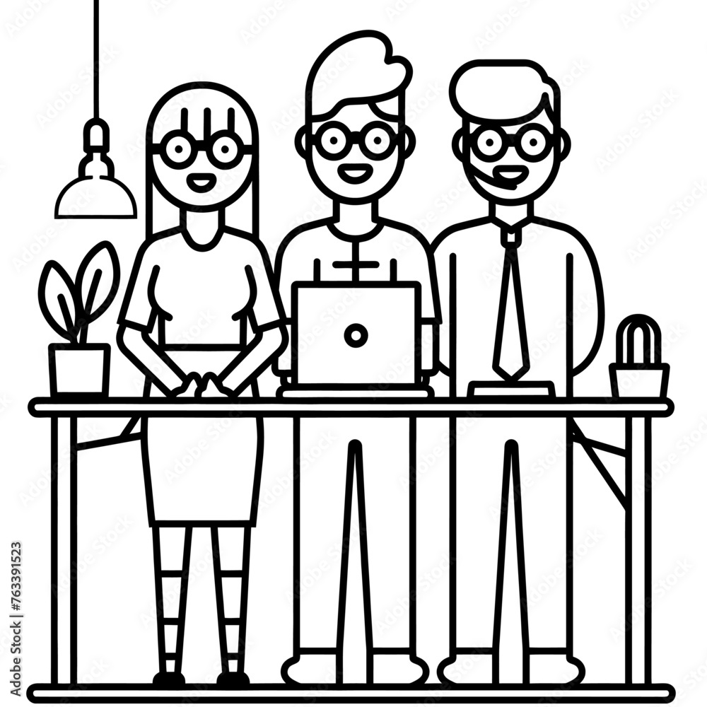 Outline illustration for Positive Workplace culture for company employees teamwork Outline illustration for Positive Workplace culture for company employees teamwork