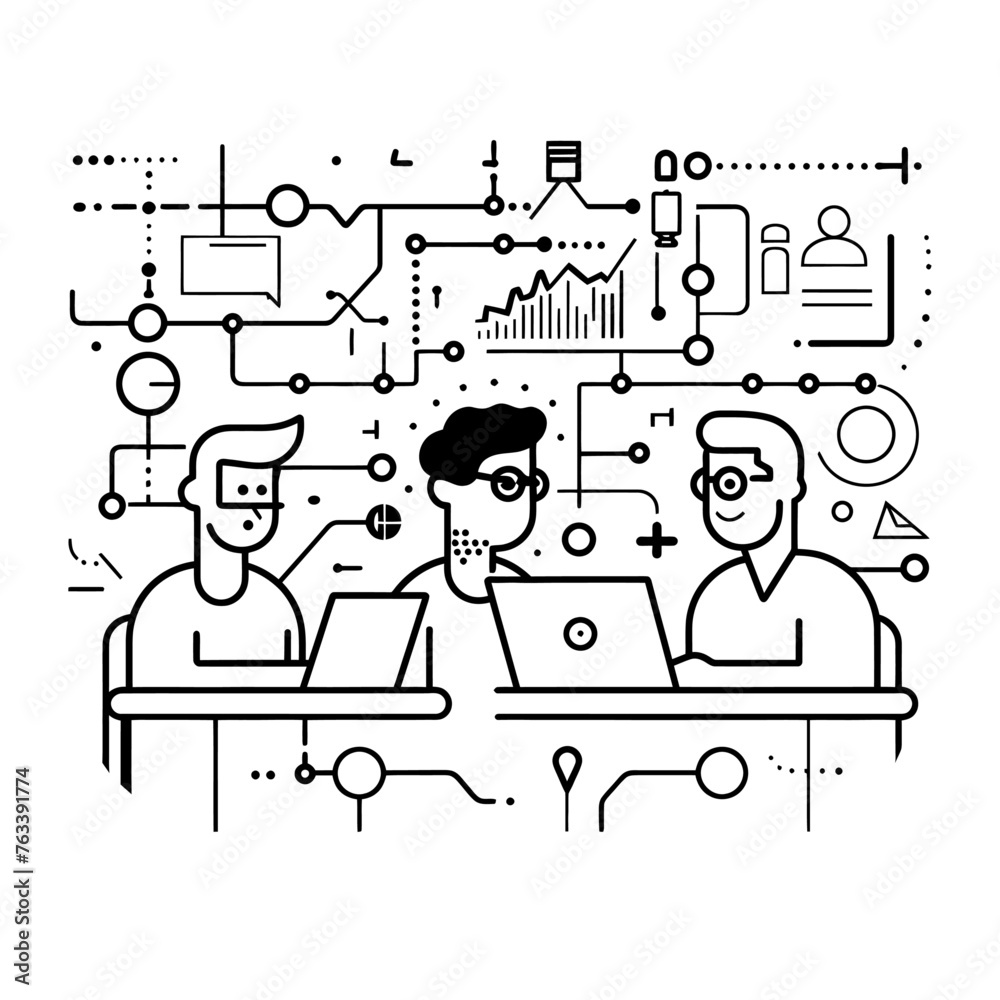 Fototapeta premium Outline illustration for Positive Workplace culture for company employees teamwork