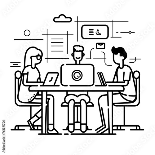 Outline illustration for Positive Workplace culture for company employees teamwork