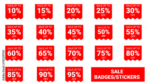 sale badge, sticker, label, 10%, 20%, 30%, 40%, 50% 60%, 70%, 80%, 90% off, discount labels clearance sale photo