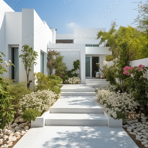 beutiful pathway to the house with garden in minimal style