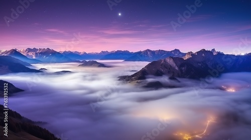 beautiful Morning cloud view in the mountains at sunrise.
