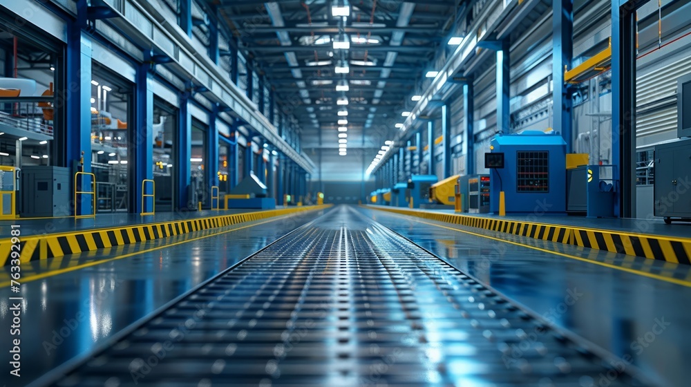 Fototapeta premium Sleek factory automation enhanced by interfaces that glow with efficiency