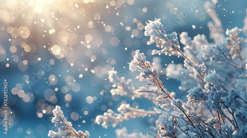 Winter magic unfolding as glistening frosty particles fill the air © deafebrisa