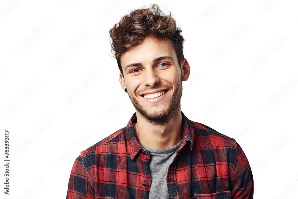 Studio portrait of a handsome young white Americana man with a beautiful smile wearing casual outfits looking at camera, isolated on transparent png background. Studio portrait of a handsome young white Americana man with a beautiful smile wearing casual outfits looking at camera, isolated on transparent png background.