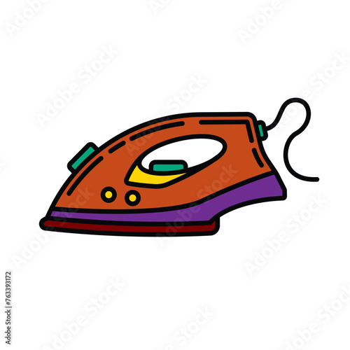 Original vector illustration. A contour icon. An element of household appliances for smoothing wrinkles and wrinkles on clothes. The iron is electric. A design element.