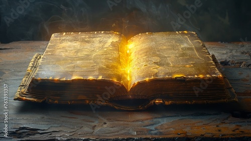Mystical tome aglow with stories from ancient times, holding secrets within its pages