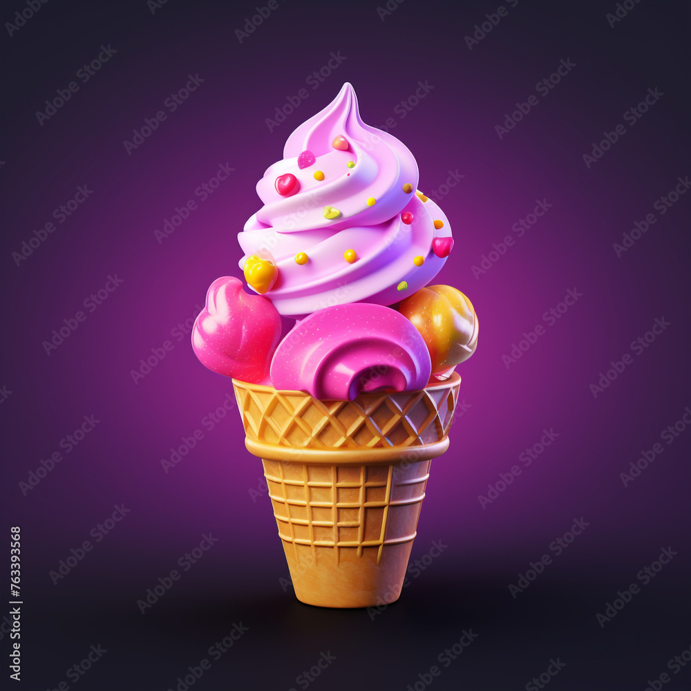 3d icon, one cartoon toy ice-cream,3d lllustration, sleek, game props сreated with Generative Ai 3d icon, one cartoon toy ice-cream,3d lllustration, sleek, game props сreated with Generative Ai