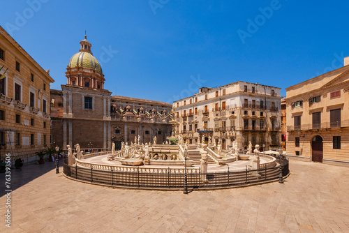 Statues and Fontana Pretoria (Fontana della Vergogna) in Palermo, Sicily, Italy; Sicily, Italy photo