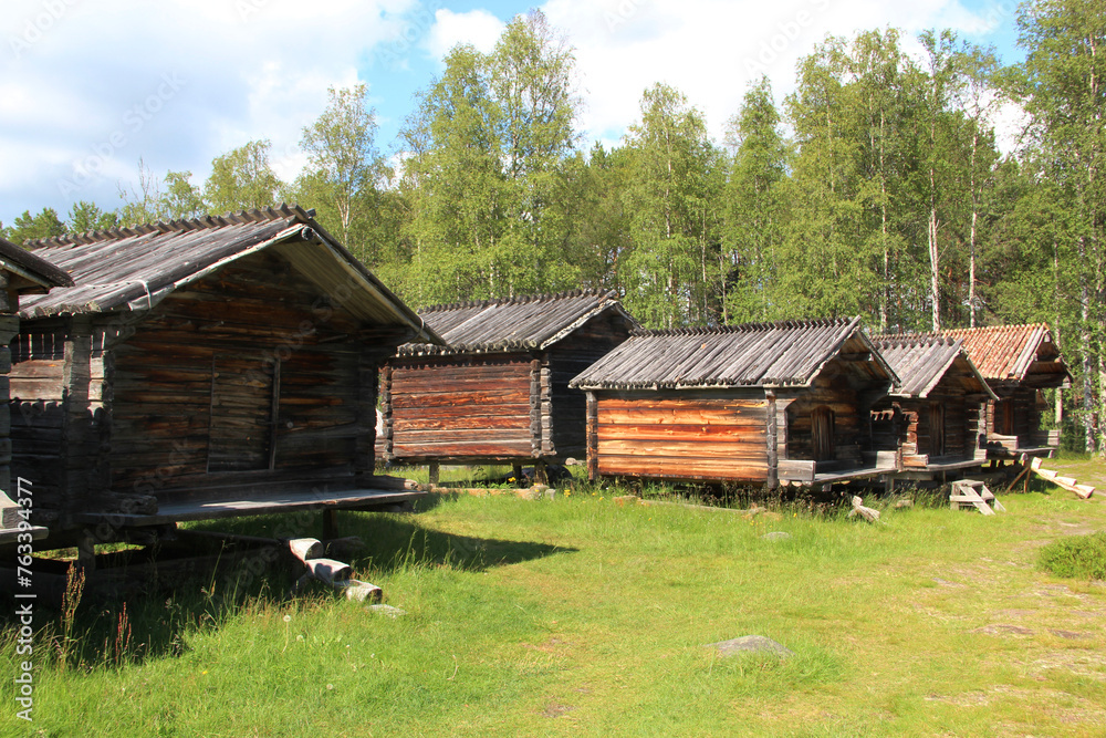 Old village with wooden houses in Sweden. Abandoned village Old village with wooden houses in Sweden. Abandoned village