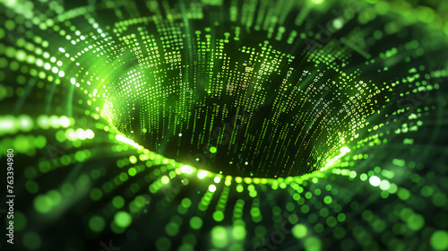 Big data vortex, numbers cascade, wide-angle, fluorescent green on black, high contrast.