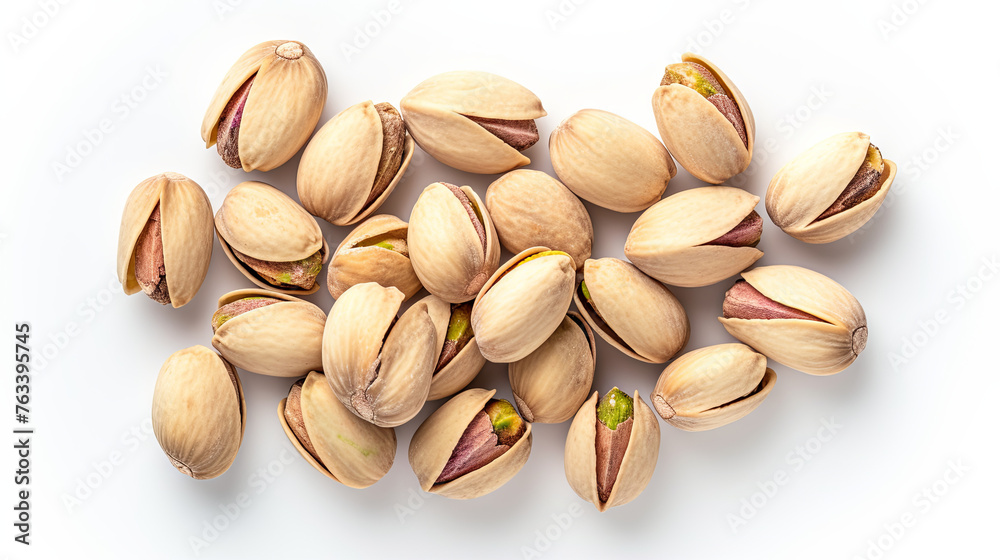 Pistachios are a delicious and nutritious nut, white background
