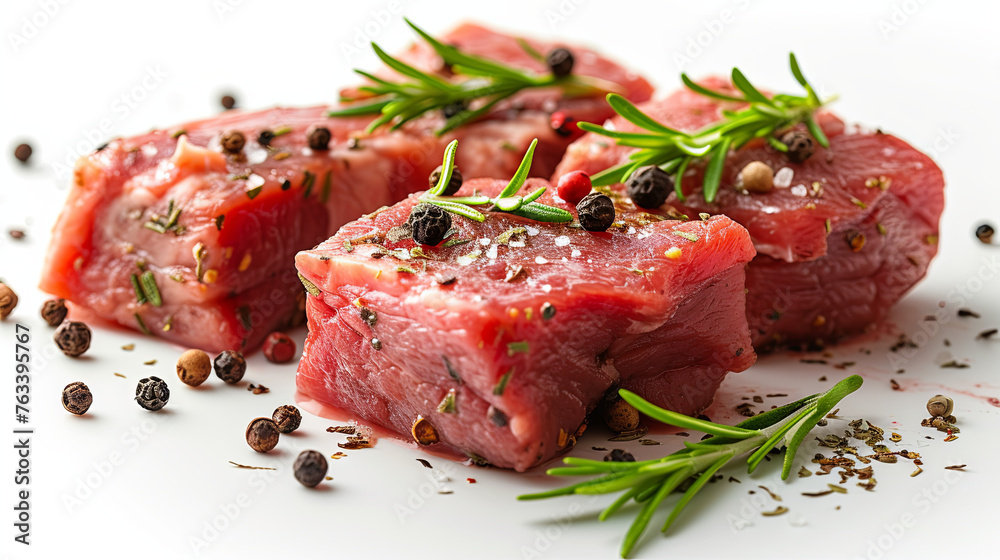 raw beef steak with rosemary