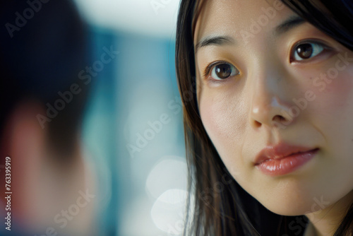 A beautiful young Japanese woman as she works diligently across different fields