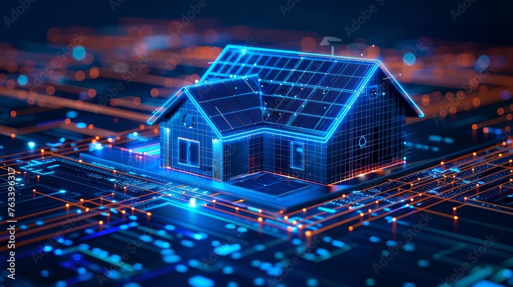 Futuristic generic smart home with solar panels rooftop system for renewable energy concepts Futuristic generic smart home with solar panels rooftop system for renewable energy concepts