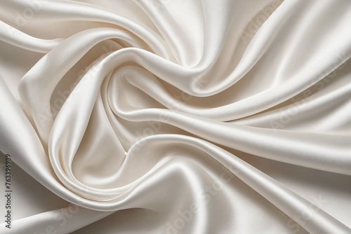 Beautiful background luxury cloth with drapery and wavy folds of white silk satin material texture