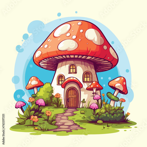 a house with a mushroom on the front.