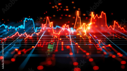 Wallpaper Mural Vibrant stock market graph lines crisscross on a dark background, showcasing financial data and trends. Bright red and blue hues create an intense mood. Torontodigital.ca