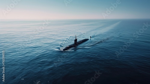 Nuclear submarine floating in the middle of the ocean