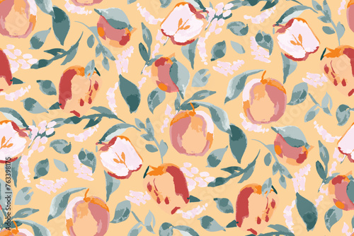 Hand drawn abstract seamless pattern with apples. Not AI