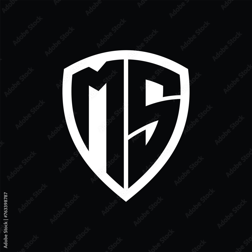 MS monogram logo with bold letters shield shape with black and white color design MS monogram logo with bold letters shield shape with black and white color design