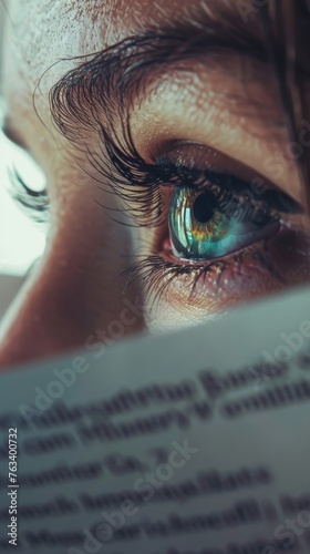 A close-up of a user's eye reflected in a screen, focusing on a straightforward, well-organized document interface that symbolizes clarity and ease of use