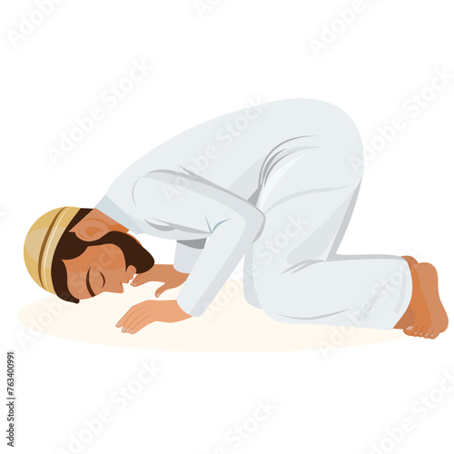 Muslim praying namaz Islamic holiday illustration